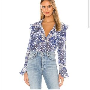 Misa Los Angeles Blue Floral Blouse